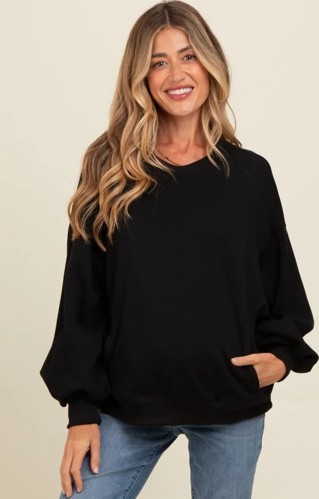 Black Oversized Balloon Sleeve Maternity Sweatshirt