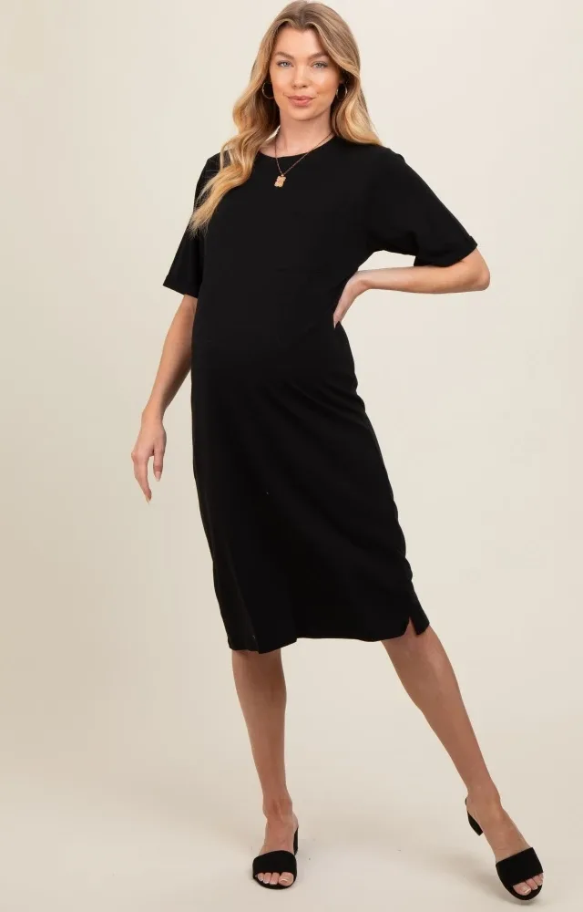 Black Oversized Round Neck T-Shirt Maternity Dress