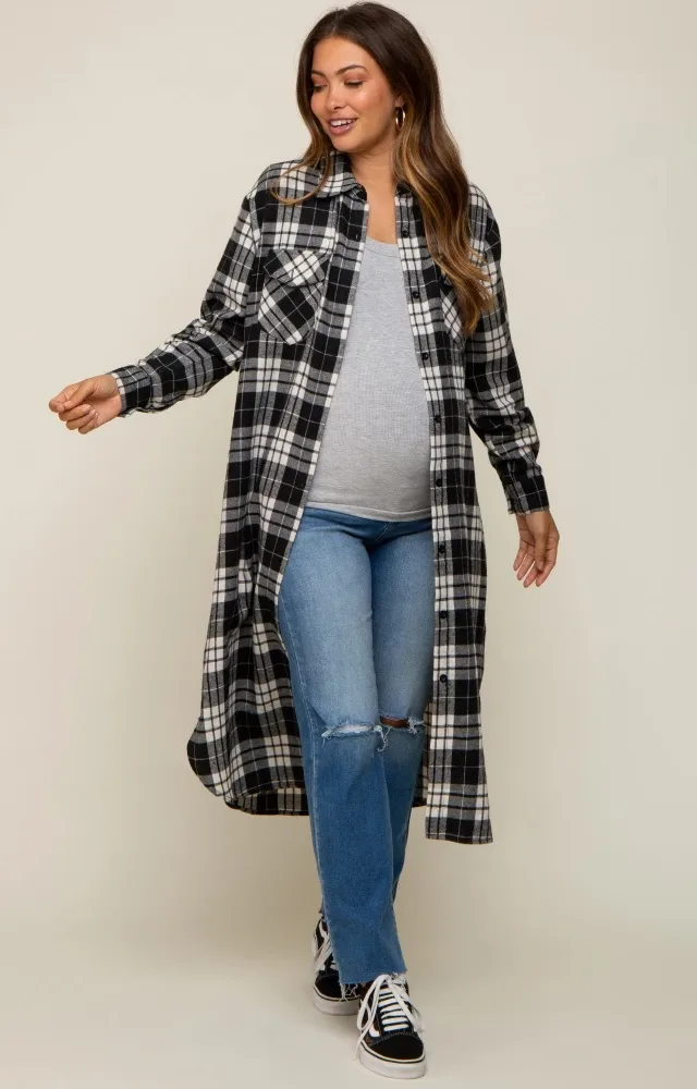 Black Plaid Maternity Oversized Shirt