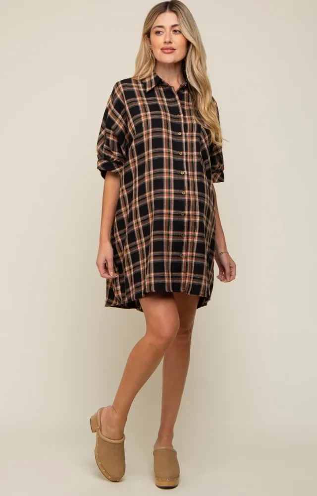 Black Plaid Oversized Maternity Mini Dress