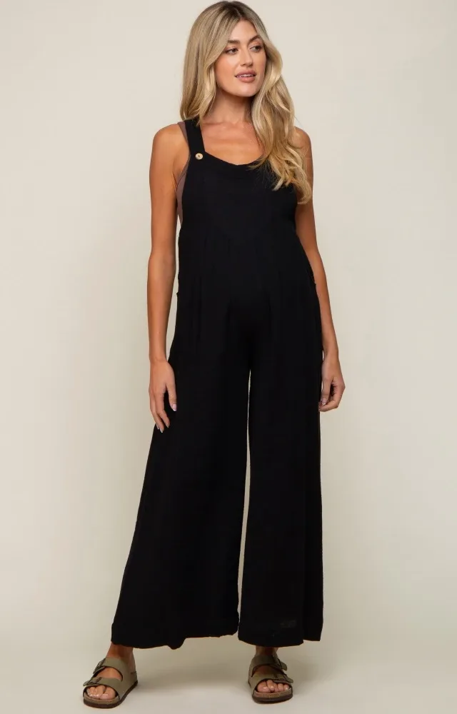 Black Pocket Front Maternity Jumpsuit