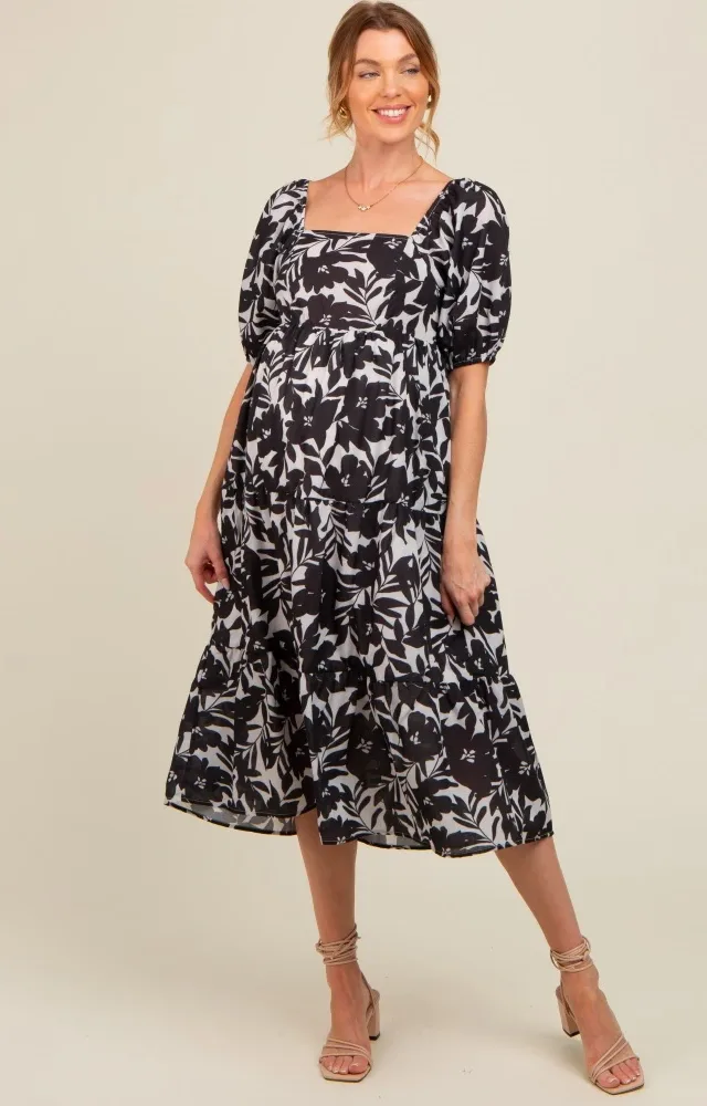 Black Printed Maternity Midi Dress