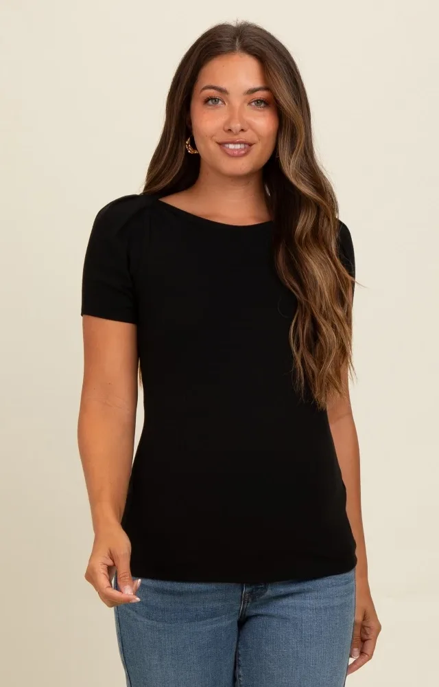 Black Puff Sleeve Maternity Top