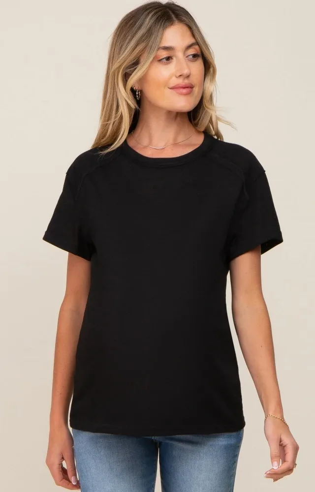 Black Raw Hem Maternity Tee