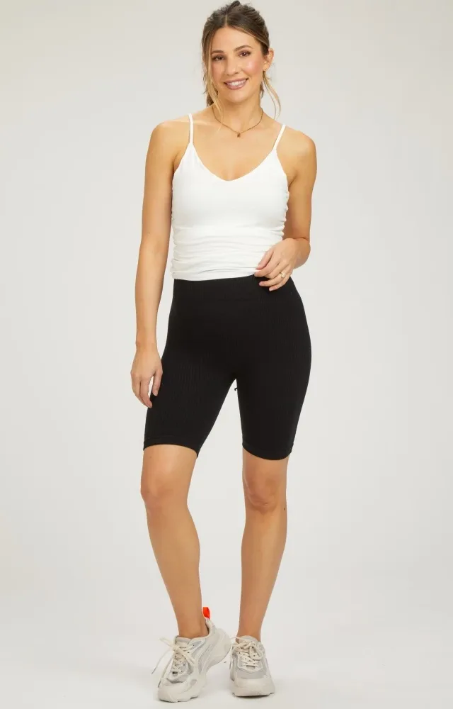 Black Rib Knit Maternity Biker Shorts