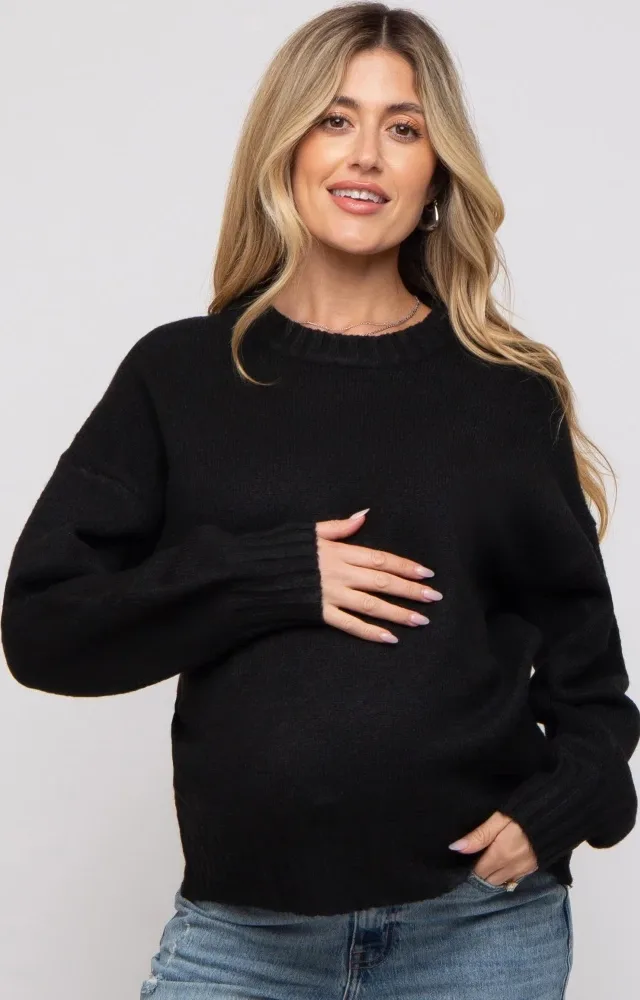 Black Ribbed Cuff Maternity Sweater