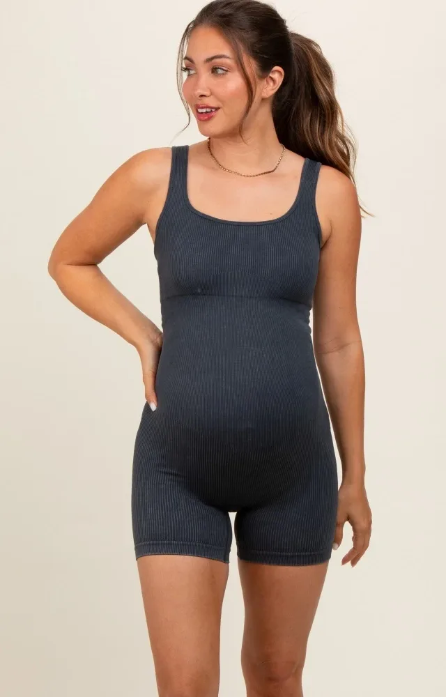 Black Ribbed Essential Body Sculpt Maternity Romper