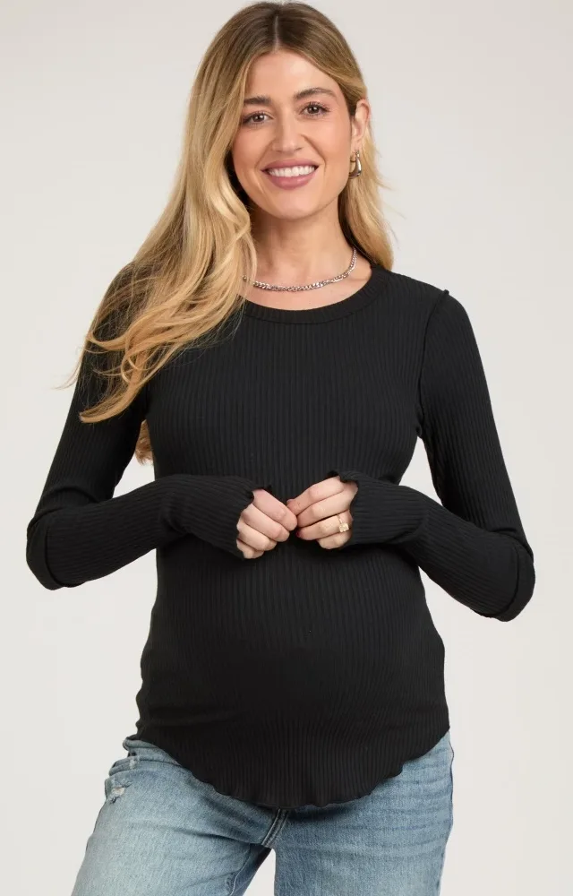 Black Ribbed Maternity Long Sleeve Top