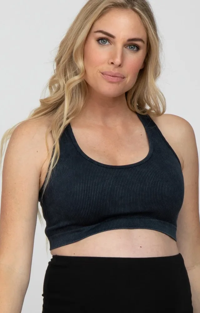 Black Ribbed Racerback Maternity Sports Bra