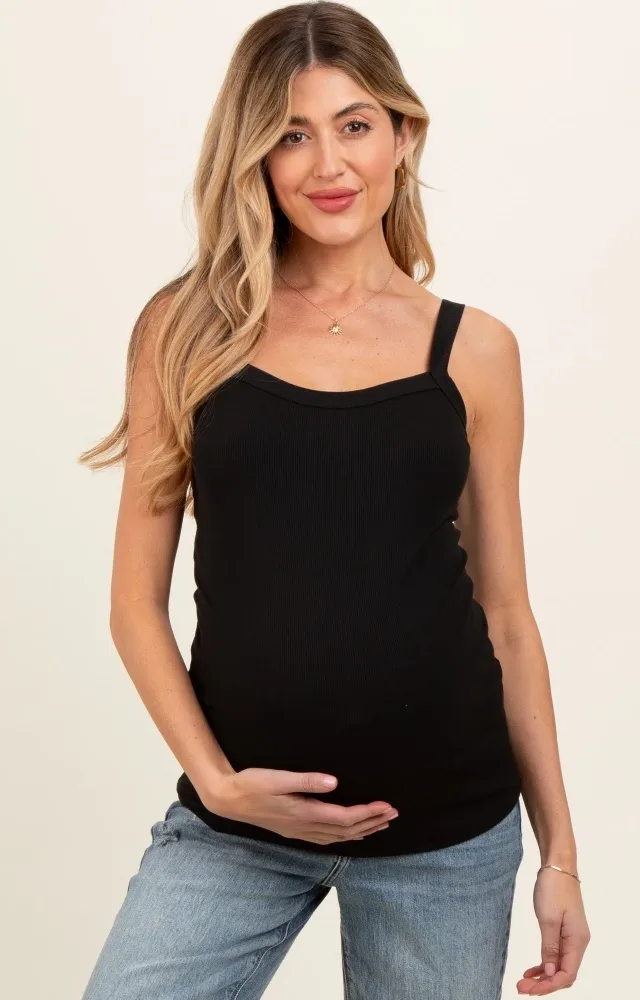 Black Ribbed Sleeveless Maternity Tank Top