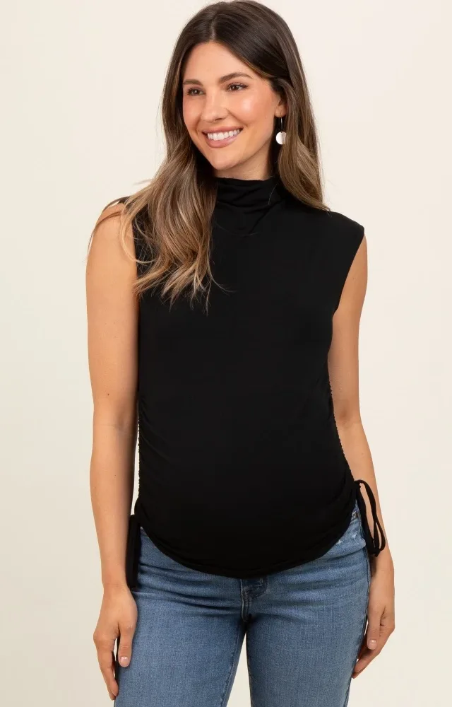 Black Ruched Side Tie Maternity Tank Top