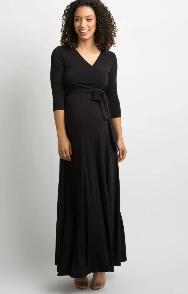 Black Sash Tie Maternity Maxi Dress