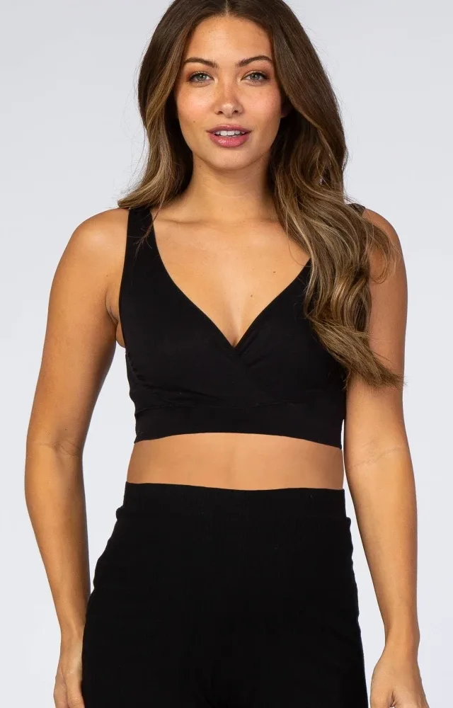 Black Seamless Wrap Front Maternity/Nursing Bra