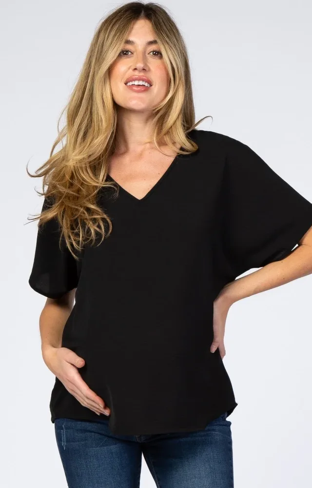 Black Short Sleeve Maternity Blouse