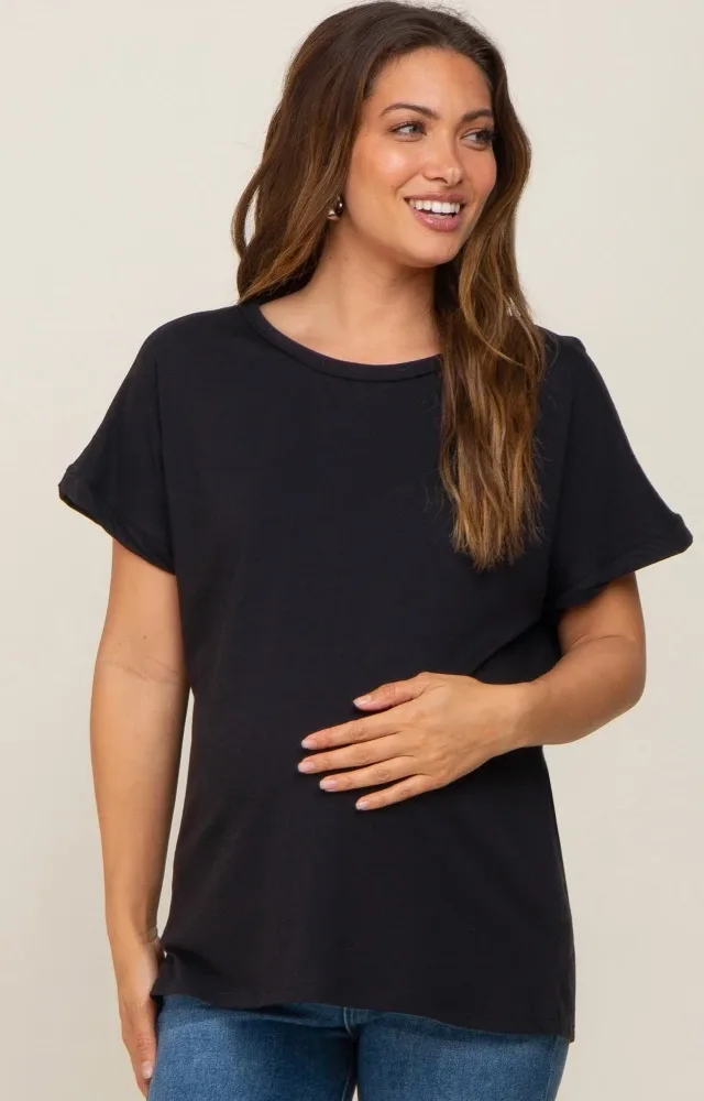 Black Short Sleeve Maternity Top