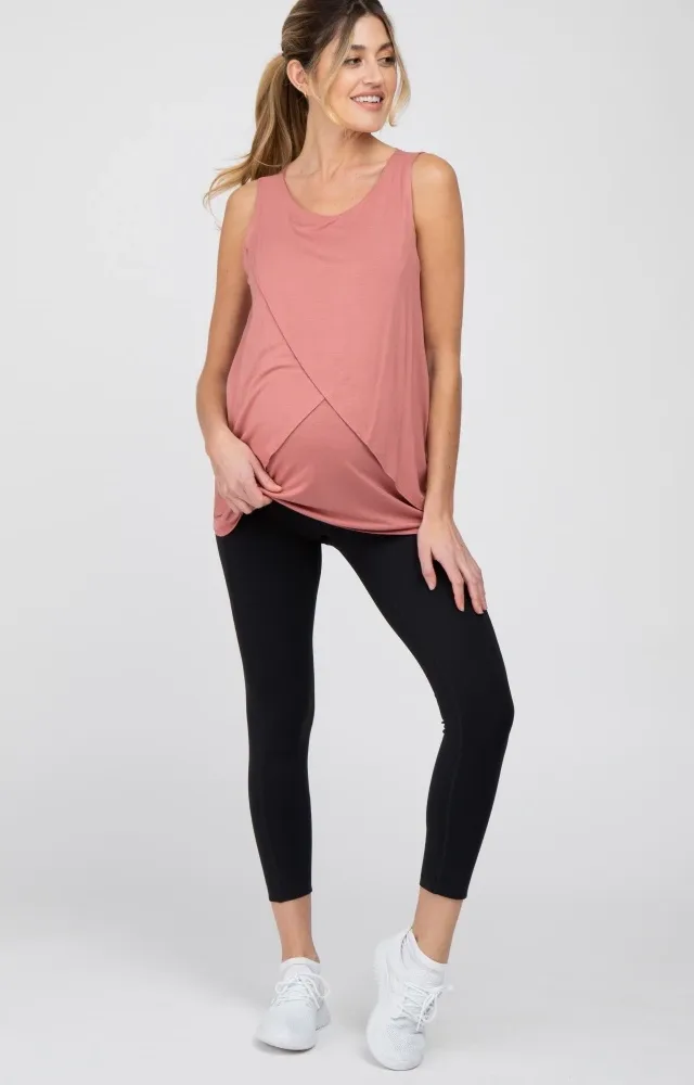 Black Side Pocket Maternity Active Cropped Legging