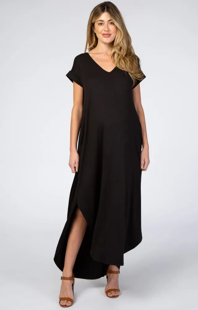 Black Side Slit Maternity Maxi Dress