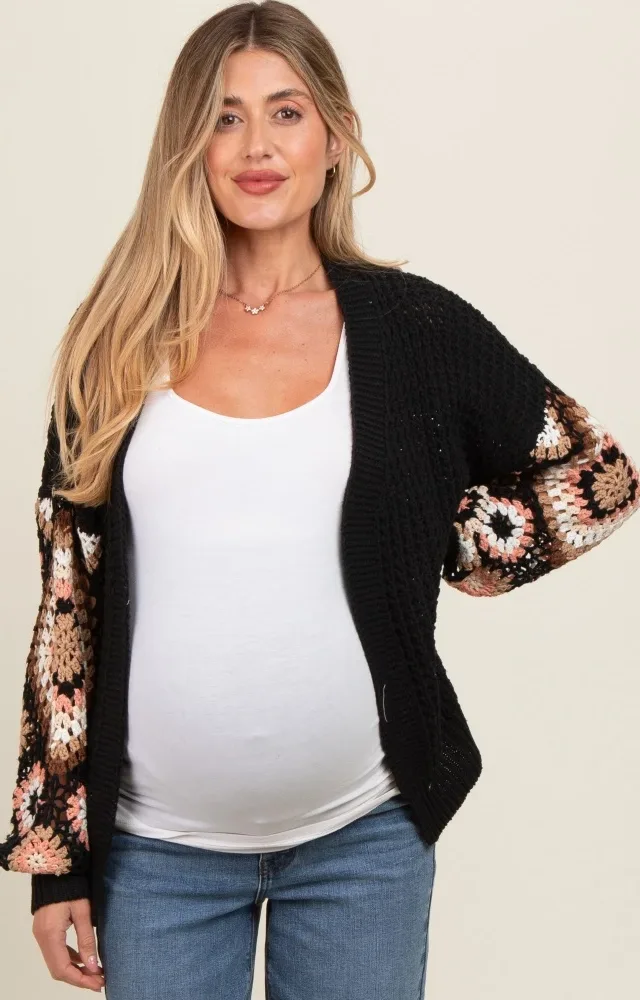 Black Sleeve Crochet Maternity Cardigan