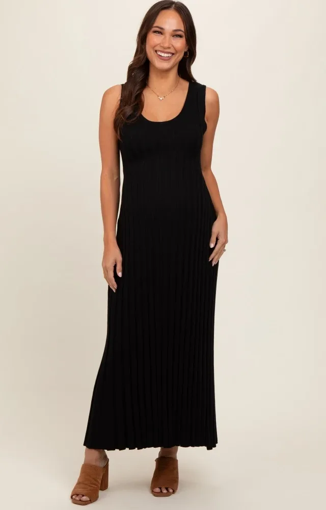 Black Sleeveless Knit Maternity Maxi Dress