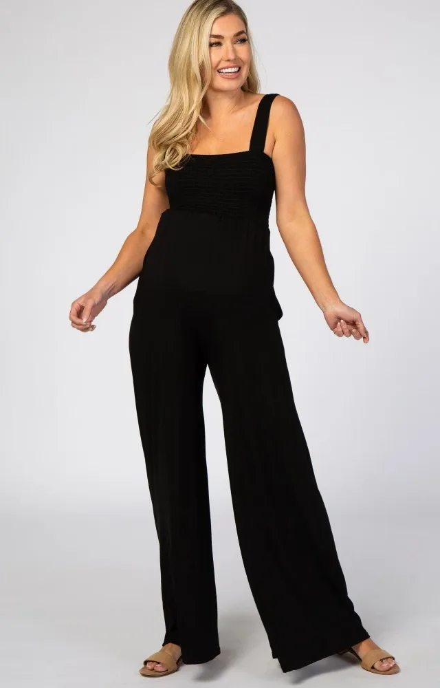 Black Sleeveless Wide Leg Maternity Jumpsuit