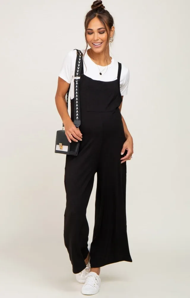 Black Sleeveless Wide Leg Maternity Jumpsuit