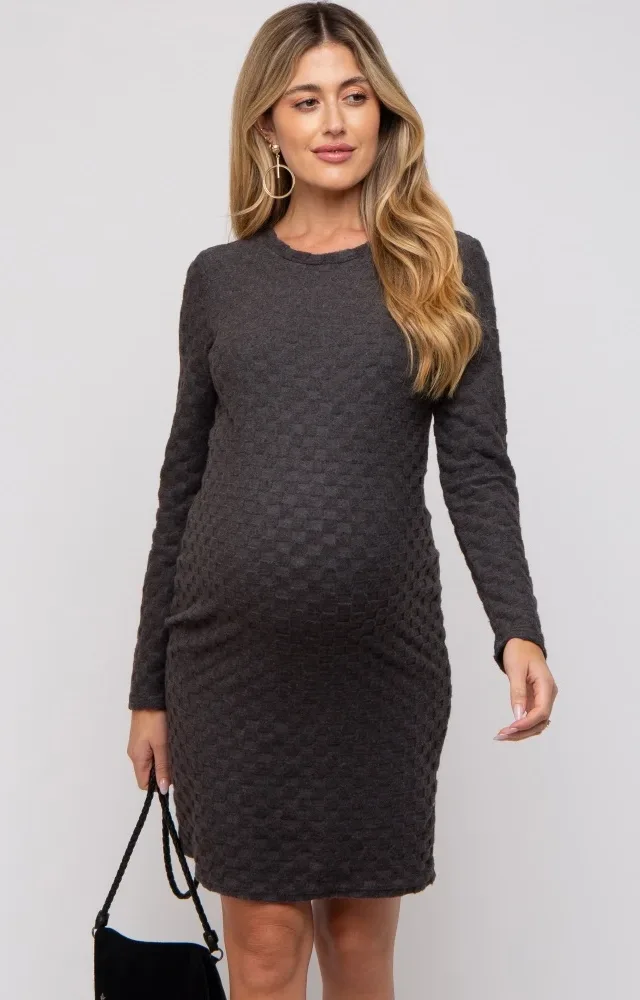 Black Soft Brushed Knit Long Sleeve Maternity Dress