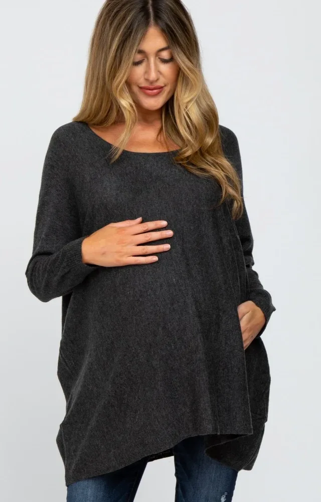 Black Soft Knit Dolman Sleeve Maternity Sweater