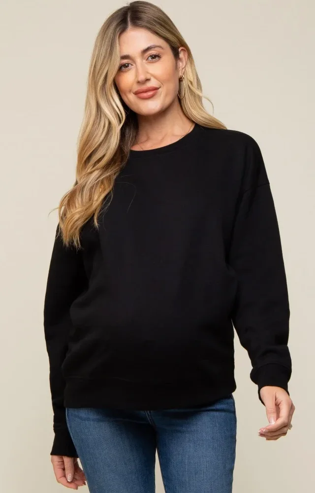 Black Soft Knit Fleece Lined Maternity Sweatshirt