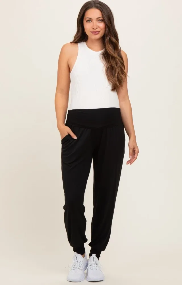 Black Soft Knit Maternity Joggers