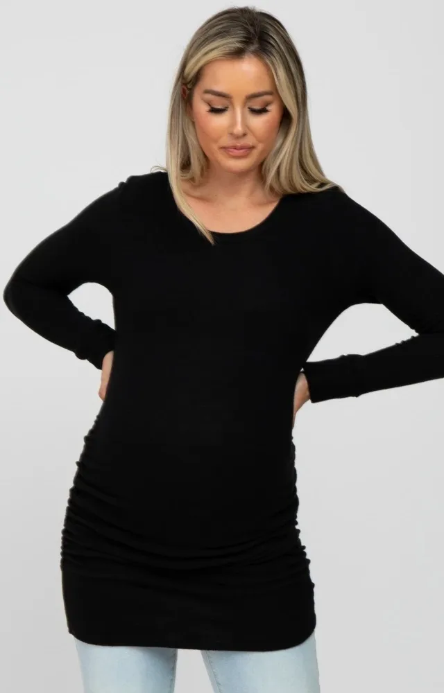 Black Soft Knit Ruched Maternity Top