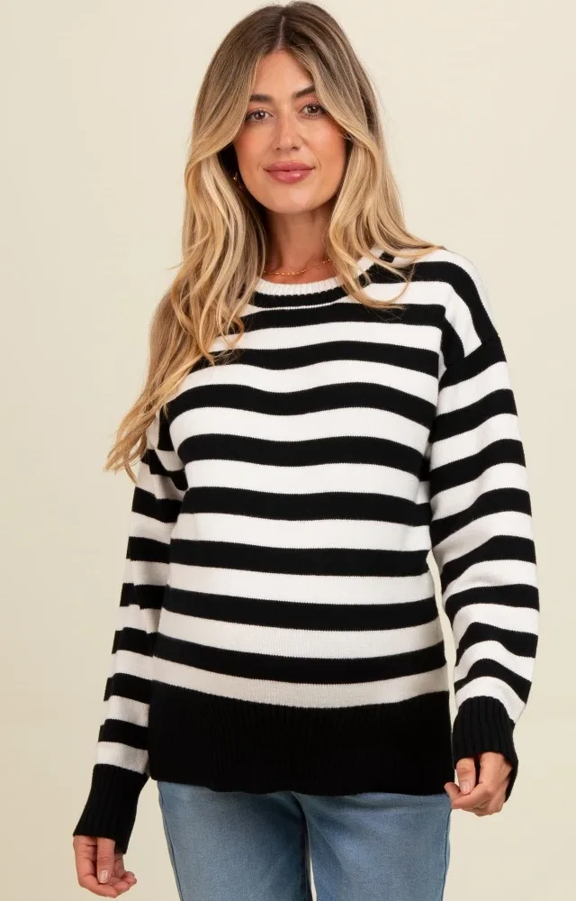 Black Striped Basic Maternity Sweater