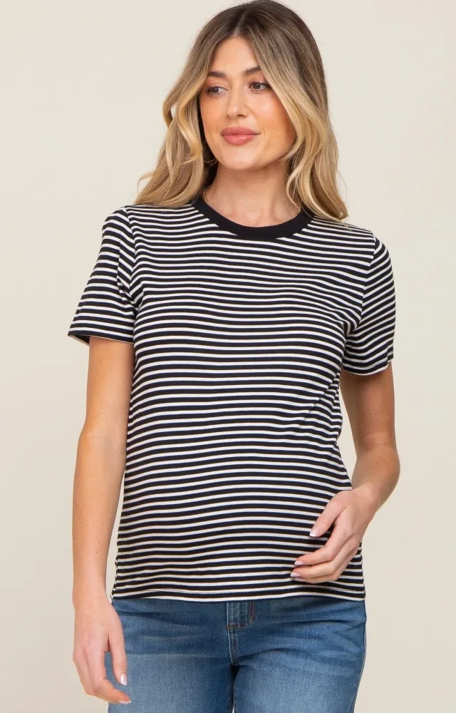 Black Striped Basic Maternity Tee