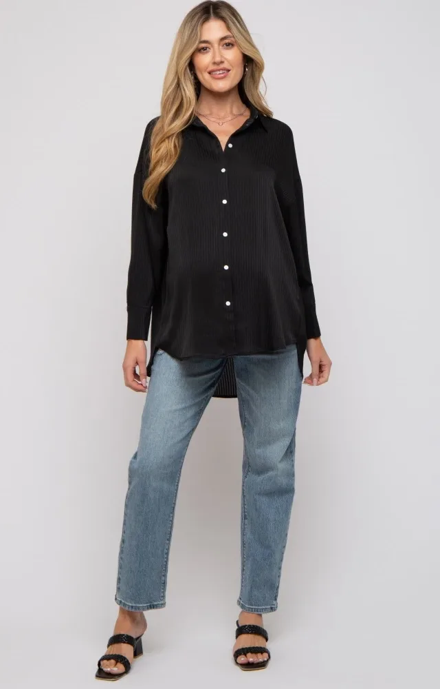 Black Striped Button Up Maternity Top