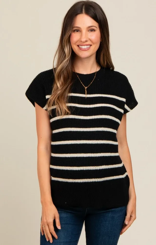 Black Striped Dolman Short Sleeve Maternity Sweater