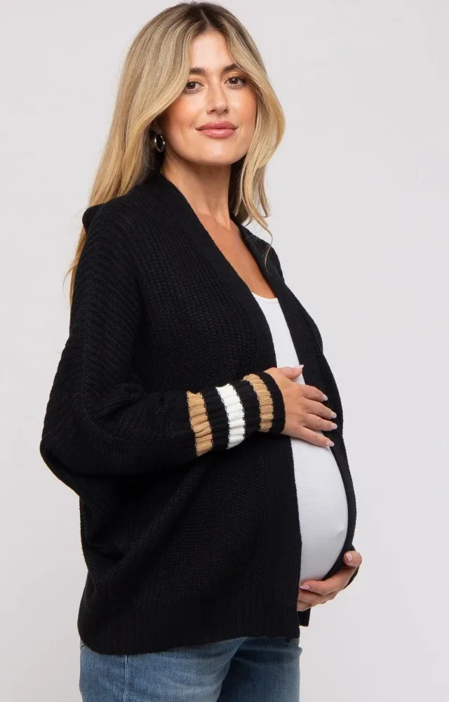 Black Striped Dolman Sleeve Maternity Cardigan