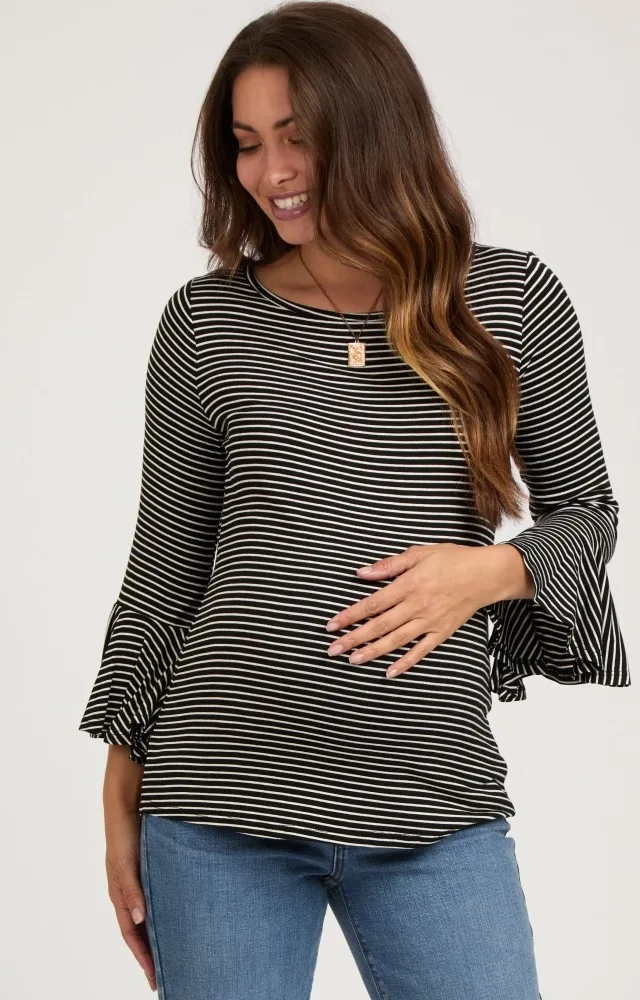 Black Striped Maternity 3/4 Sleeve Top