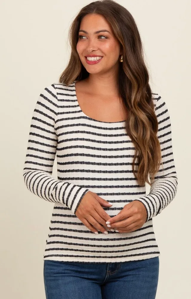 Black Striped Maternity Long Sleeve Top