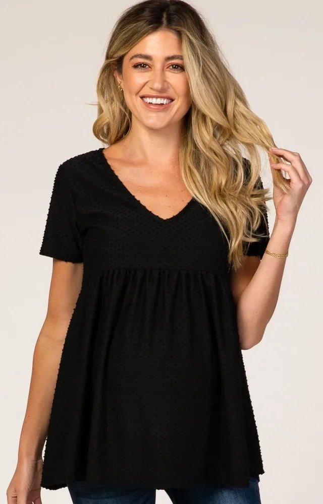 Black Textured Babydoll Maternity Blouse