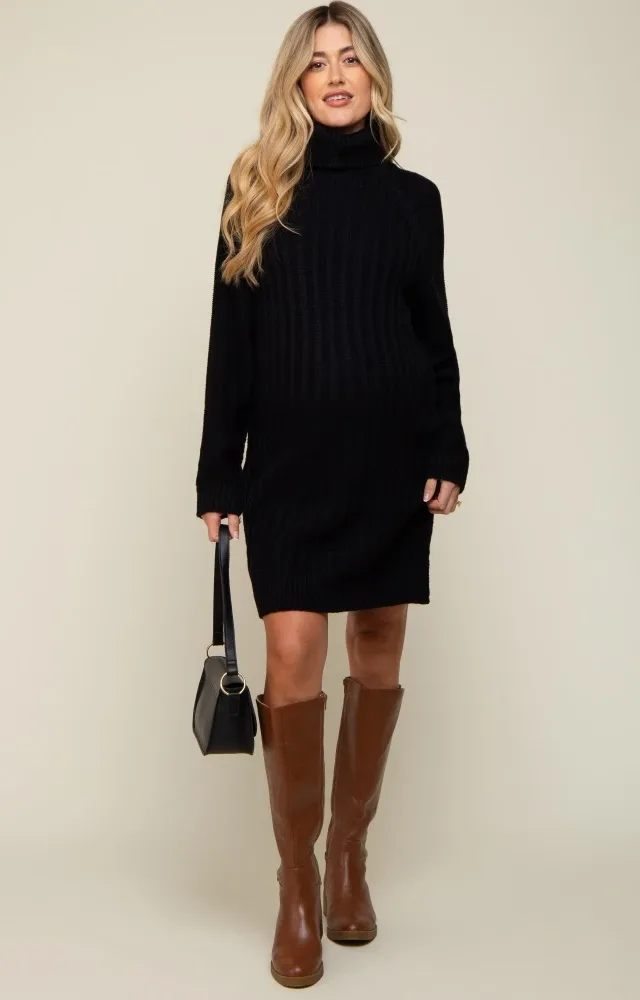 Black Turtleneck Maternity Sweater Dress