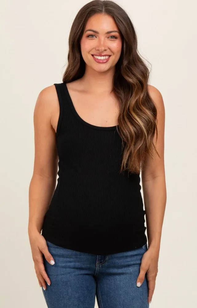 Black V-Neck Basic Maternity Tank Top