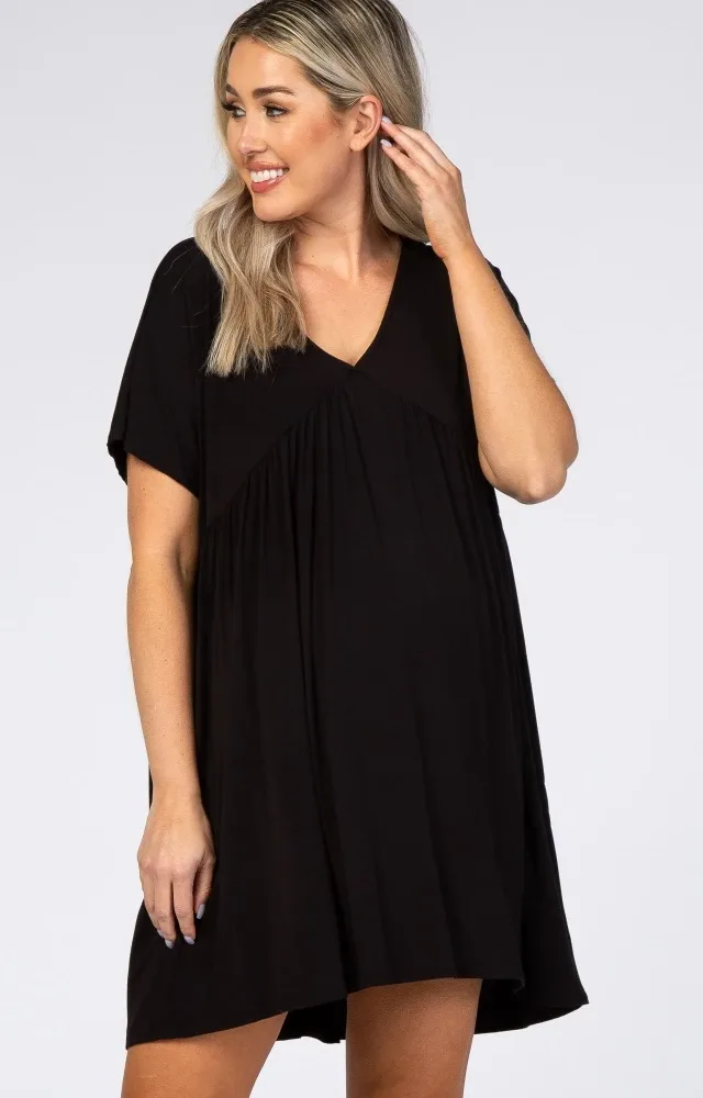 Black V-Neck Dolman Maternity Dress