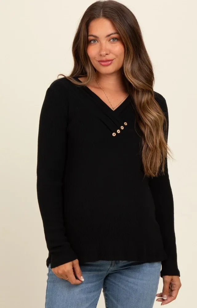 Black V-Neck Long Sleeve Maternity Top