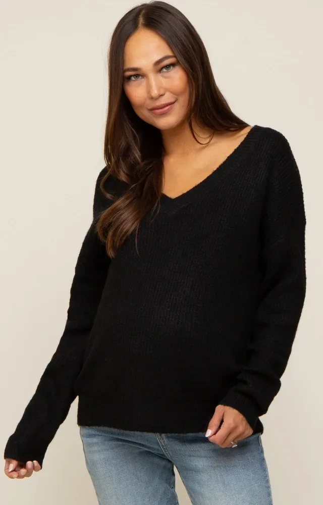 Black V-Neck Relaxed Fit Maternity Sweater