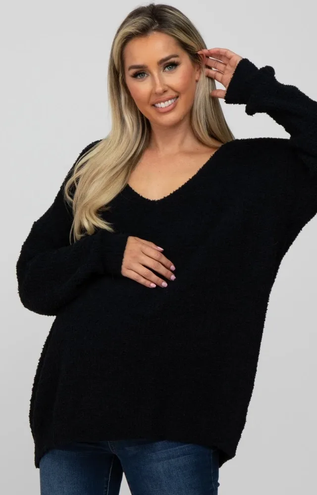 Black V-Neck Soft Maternity Sweater