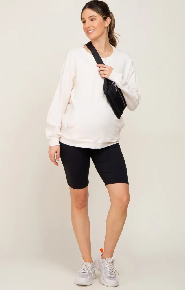 Black Wide Band Maternity Biker Shorts