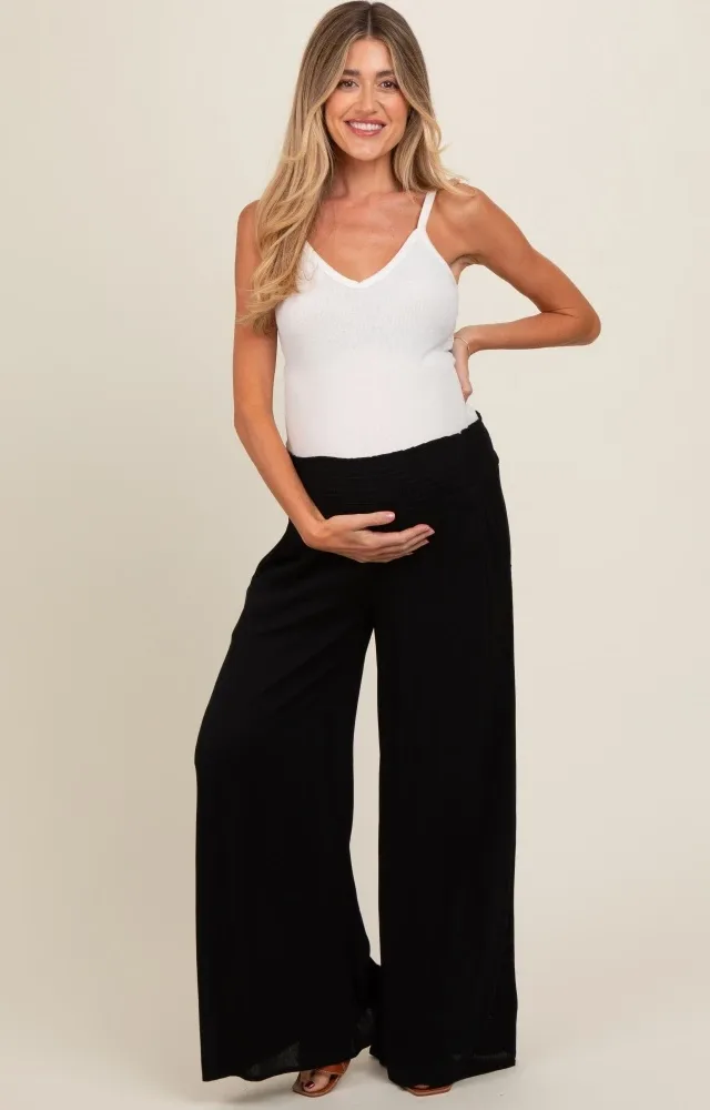 Black Wide Smock Waist Maternity Pants