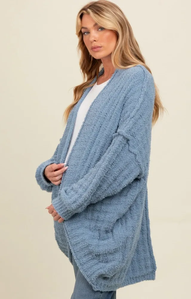 Blue Chunky Knit Dolman Maternity Cardigan