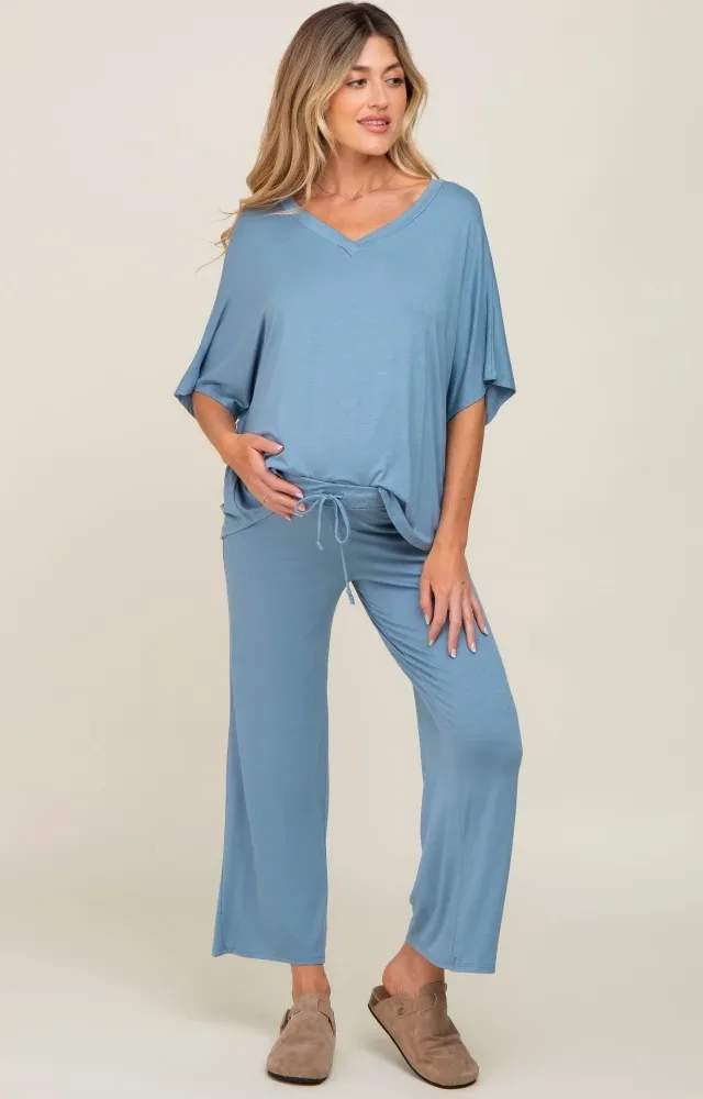 Blue Cropped Pant Maternity Set