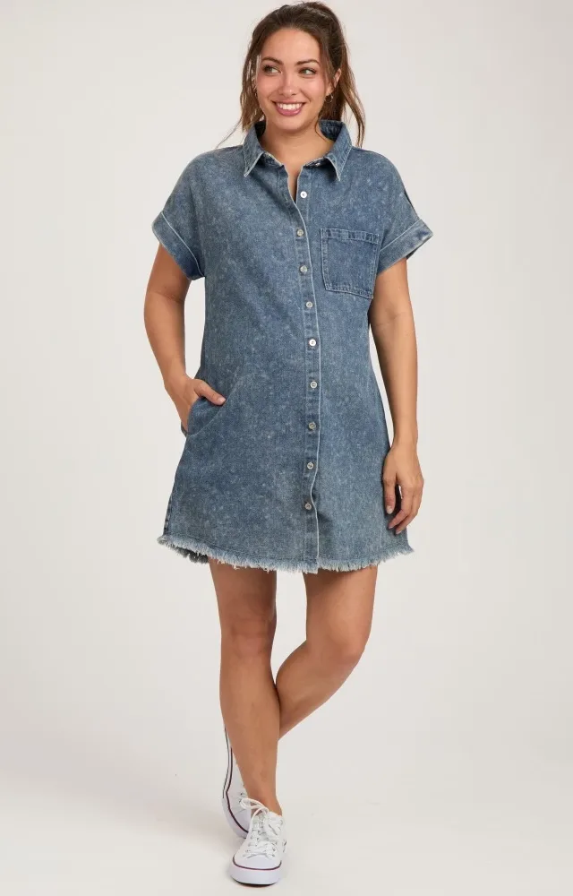 Blue Denim Button Up Maternity Dress