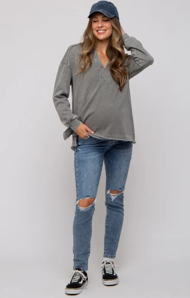 Blue Distressed Knee Maternity Jeans